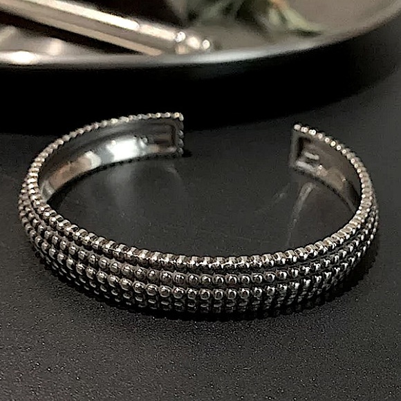 STERLING SILVER GEOMETRIC PUNK BANGLE BRACELET - Picture 5 of 13